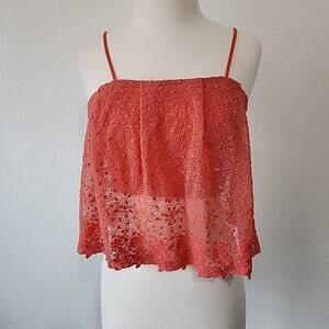 Chelsea & Violet S Salmon Lace Tank Top Festival Fairy Boho Hippie Summer Orange